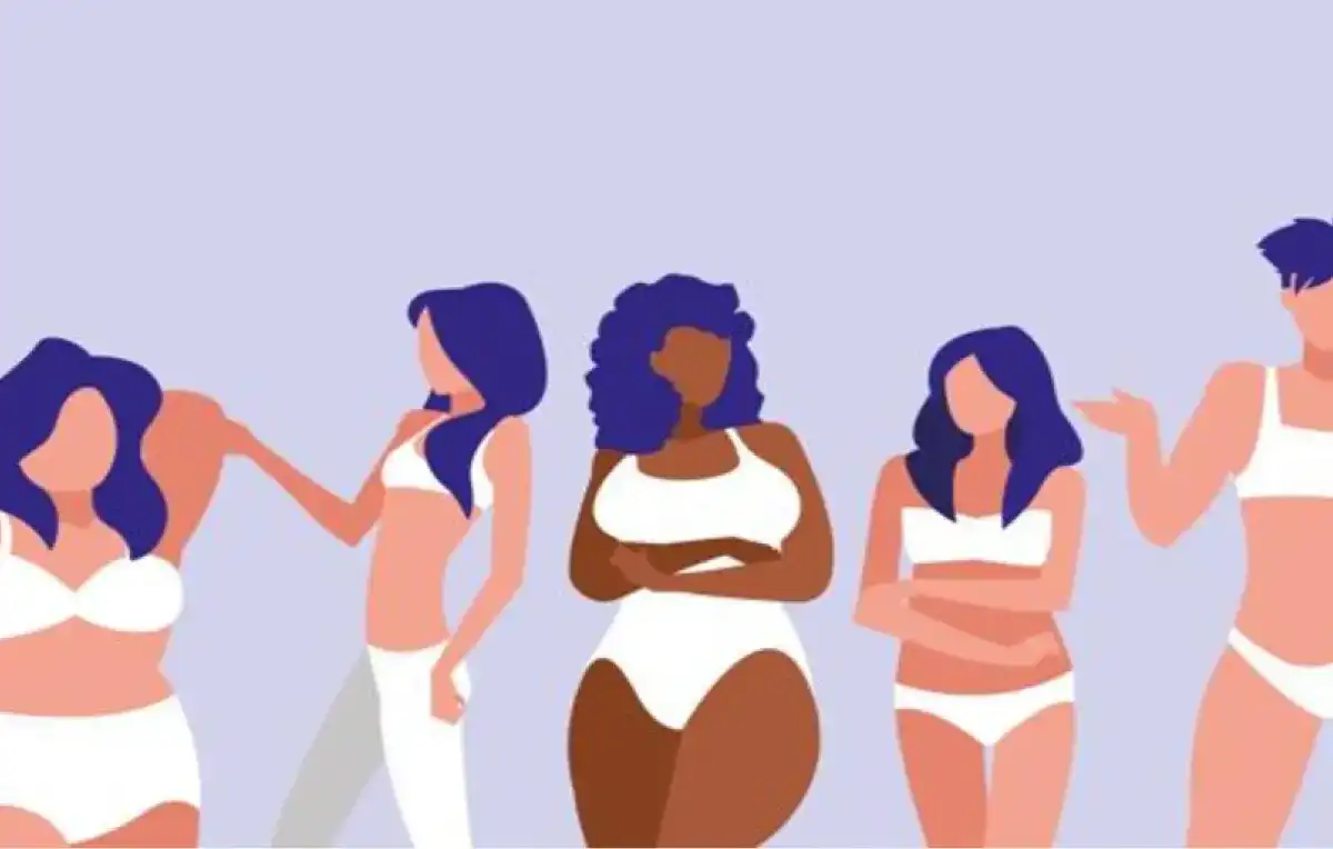 Dessin de cinq femmes en sous-vêtement au physique diversifié