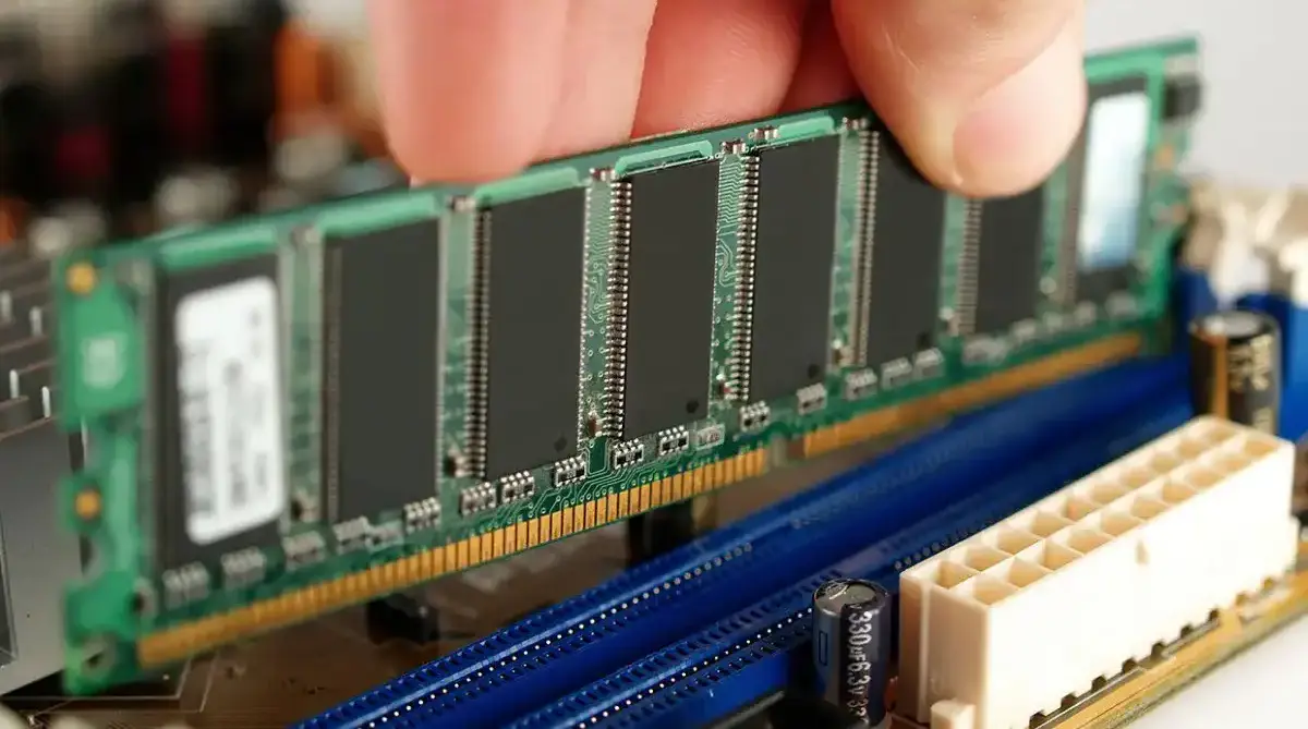 Une barrette de RAM tenue par une main
